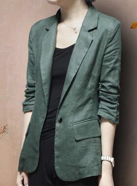 棉麻小西服七分袖西装外套
