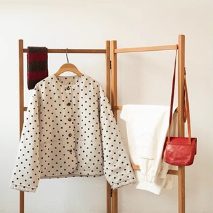 2025秋冬新款雨露麻波点印花圆领绗棉小版型复古文艺薄棉衣外套女