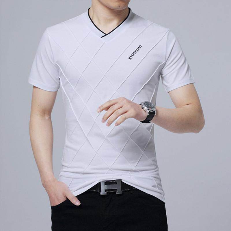 薄款男士短袖t恤 夏季棉v鸡心领上衣服半袖青年潮流时尚大码丅恤