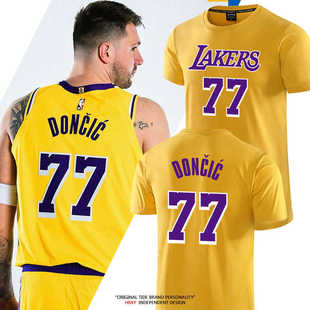 湖人队77号卢卡东契奇球衣T恤短袖男篮球复古圆领运动儿童夏季潮