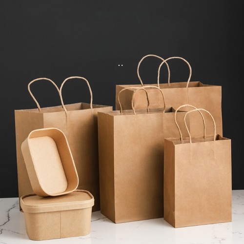 牛皮纸袋打包餐饮奶茶袋服装礼品加厚手提袋烘焙商用食品包装袋子
