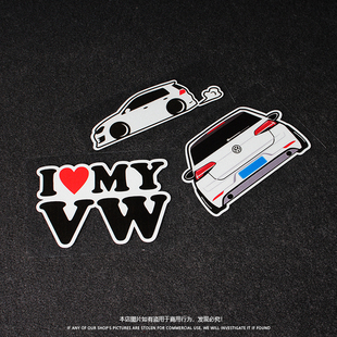 大众GTI汽车贴纸VW反光英文贴高尔夫7低趴个性 饰贴花 车贴JDM装