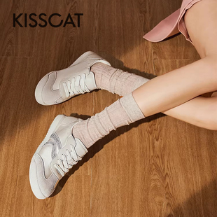 KISS 接吻猫春秋羊皮拼接水钻芭蕾休闲德训鞋 女KA54171 CAT
