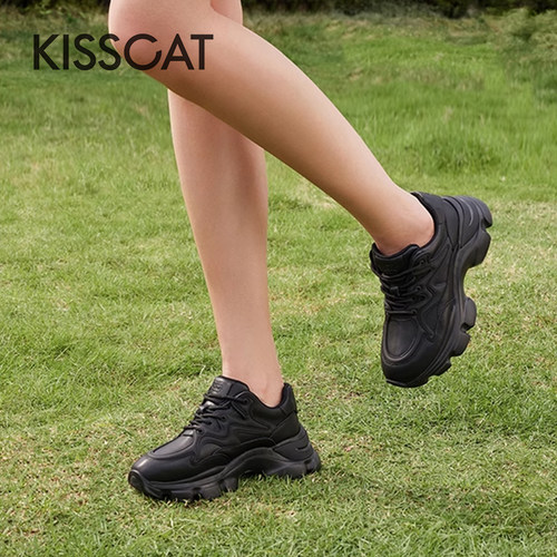接吻猫时尚百搭厚底增高老爹鞋女