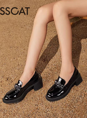 KISS CAT/接吻猫春秋牛漆皮乐福鞋粗高跟英伦小皮鞋女KA53120-54
