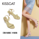 CAT 接吻猫夏季 羊皮一字带露趾后空细高跟凉鞋 KISS 女KA43319