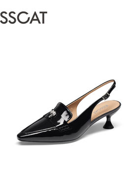 KISS CAT/接吻猫夏季牛皮尖头浅口细高跟鞋后空凉鞋女KA54129-10
