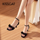 CAT 接吻猫夏季 绒面蝴蝶结一字扣带细高跟凉鞋 KISS 女KA54315