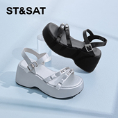 水钻蝴蝶结一字扣带厚底露趾凉鞋 St&Sat 星期六夏季 女SSD2115W05