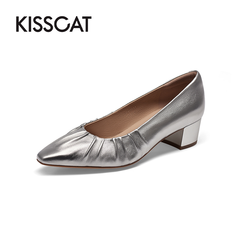 接吻猫舒适软底通勤羊皮单鞋女