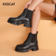 接吻猫秋冬牛皮圆头系带厚底短筒马丁靴女KA32720 KISS CAT