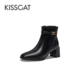 KISS 靴女KA43712 CAT 接吻猫秋冬方头牛皮侧拉链短筒高跟时装