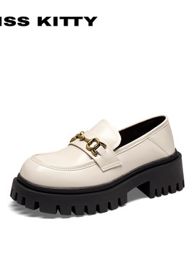 KISSKITTY春秋厚底乐福鞋马衔扣一脚蹬英伦小皮鞋女SA54151-36