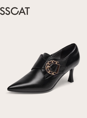 KISS CAT/接吻猫春秋羊皮金属扣尖头细高跟深口单鞋女KA65119-10