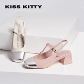法式 玛丽珍鞋 方头粗高跟T字带包头凉鞋 KISSKITTY夏季 女SA54119