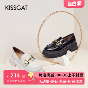 KISS 接吻猫春秋牛皮厚底松糕乐福鞋 CAT 马衔扣单鞋 女KA21572