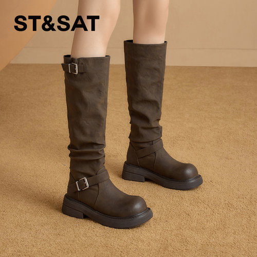星期六时尚百搭厚底高筒骑士靴女