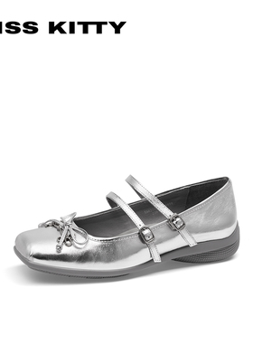 KISSKITTY春秋牛皮蝴蝶结玛丽珍鞋通勤单鞋芭蕾舞鞋女SA65122-81