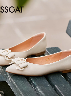 KISS CAT/接吻猫春秋羊皮尖头蝴蝶结一脚蹬低跟单鞋女KA54136-10
