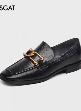 KISS CAT/接吻猫春秋新款牛皮乐福鞋方头一脚蹬单鞋女KA21679-50