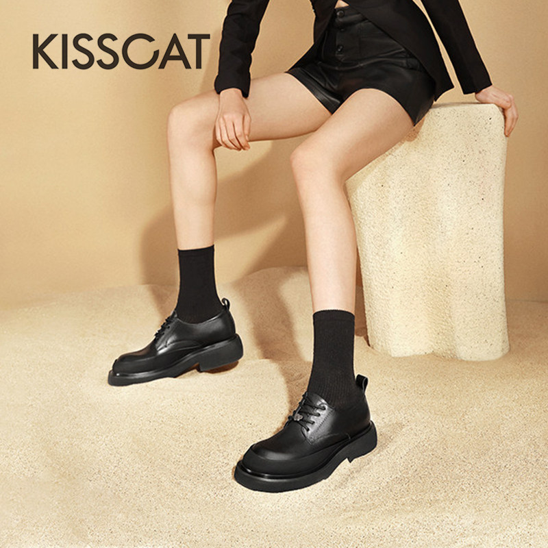 KISS CAT/接吻猫春秋牛皮系带乐福鞋厚底英伦小皮鞋女KA43178-50,女鞋,乐福鞋（豆豆鞋）,淘宝优惠券,粉丝福利购,淘宝优惠卷