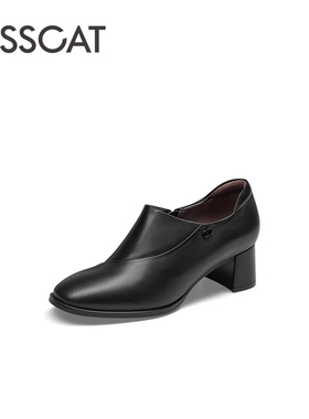 KISS CAT/接吻猫春秋羊皮英伦老钱小皮鞋粗高跟踝靴女KA54525-10