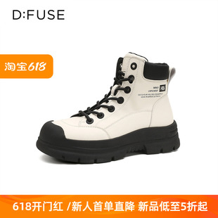 短靴女DF3411640F 拼色马丁靴厚底系带户外工装 迪芙斯冬季 D：Fuse
