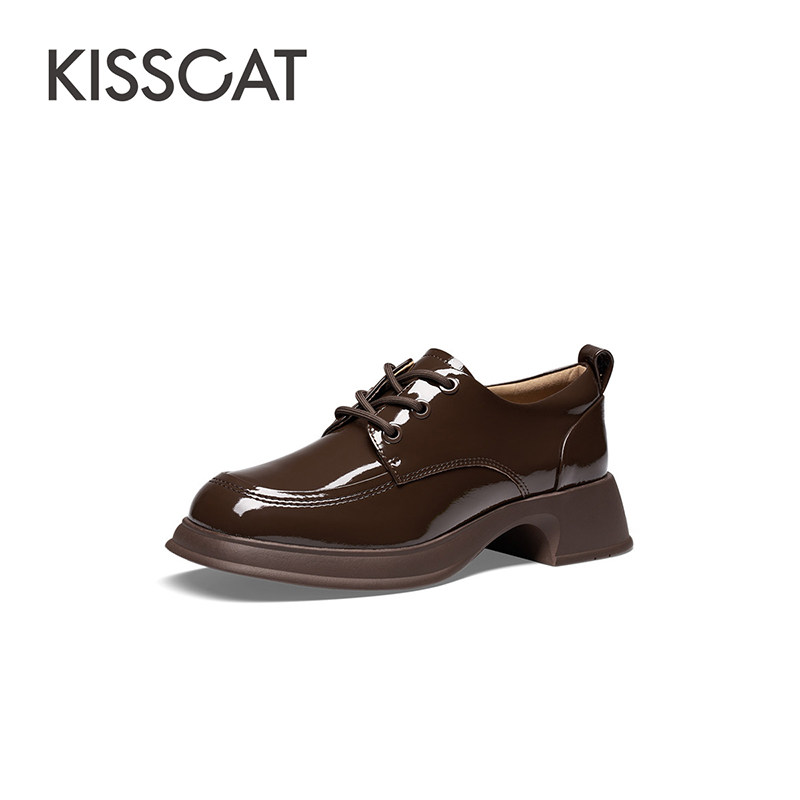 KISS CAT/接吻猫春秋牛漆皮乐福鞋方头系带深口单鞋女KA43557-50,女鞋,乐福鞋（豆豆鞋）,淘宝优惠券,粉丝福利购,淘宝优惠卷