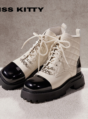 KISSKITTY秋冬羊皮小香风马丁靴方头厚底增高短靴女SA54518-36