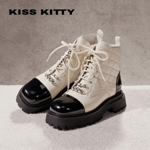 KISSKITTY秋冬羊皮小香风马丁靴方头厚底增高短靴女SA54518-36