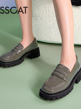 KISS CAT/接吻猫春秋牛皮乐福鞋一脚蹬厚底增高单鞋女KA43132-53