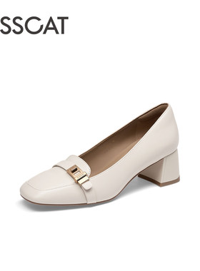 KISS CAT/接吻猫春秋羊皮方头乐福鞋一脚蹬粗跟单鞋女KA54510-11