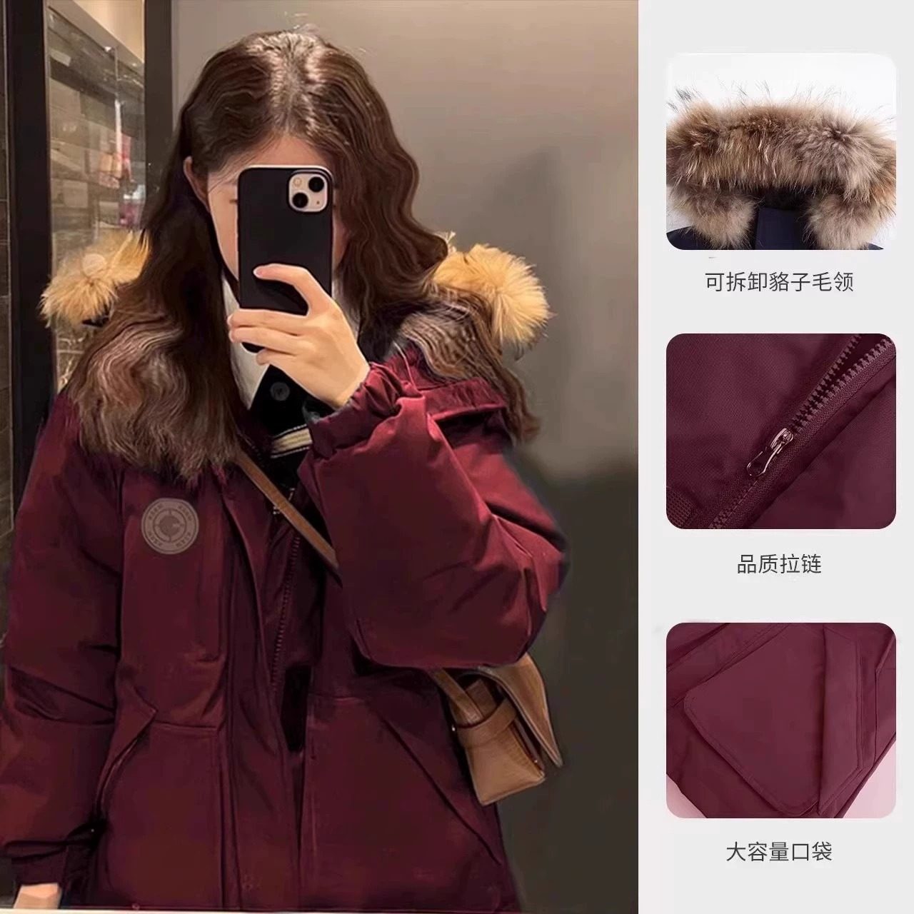 藏青色小个子工装派克羽绒服女短款2025冬季新款加厚毛领情侣款潮
