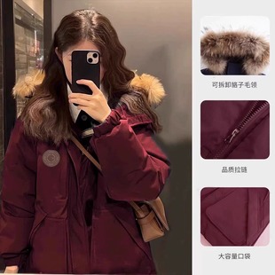 藏青色小个子工装派克羽绒服女短款2025冬季新款加厚毛领情侣款潮