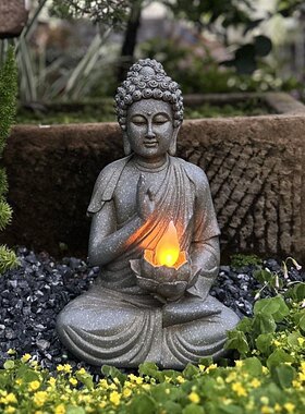 佳鲤推荐佛像中式花园庭院园艺造景家居太阳能灯摆设装饰禅意摆件