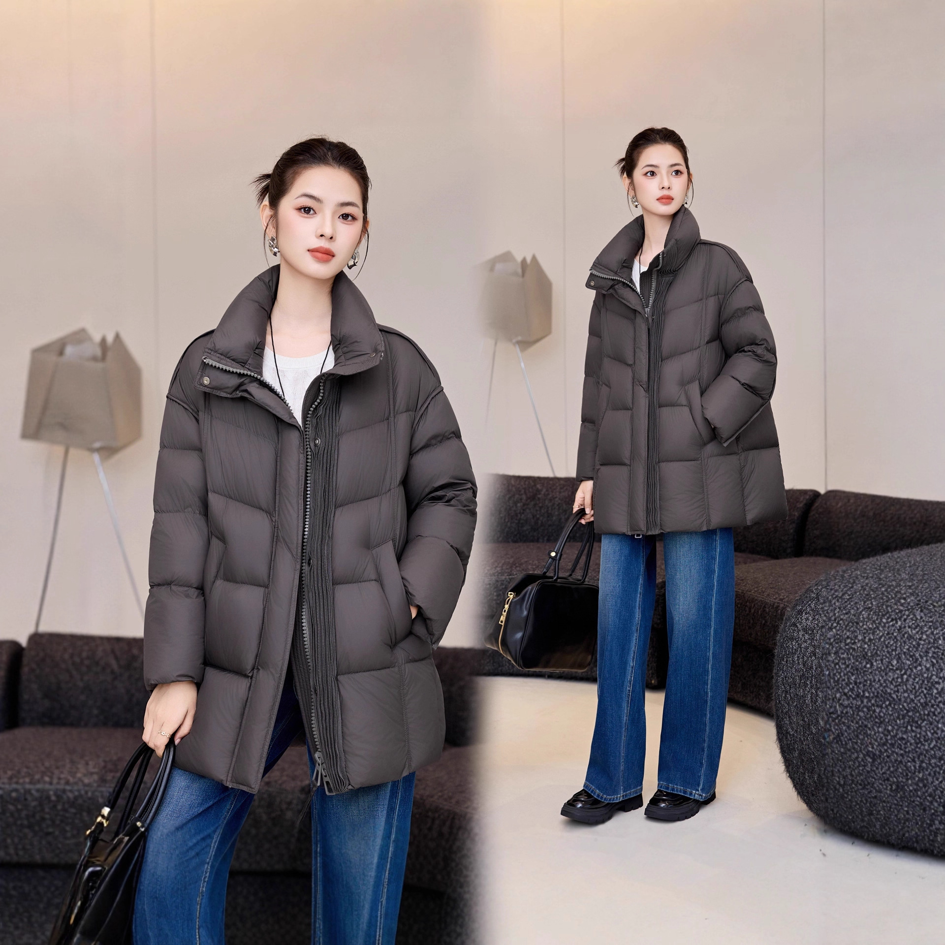 品牌高端90白鸭绒加厚羽绒服女冬