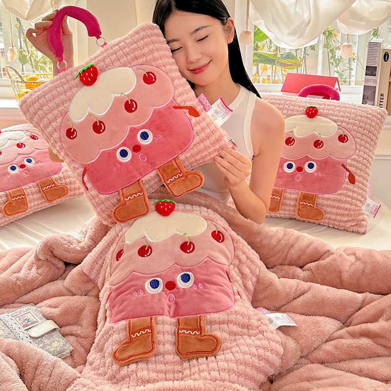 冬季加厚长毛绒抱枕被子两用办公室午睡枕头毯子多功能车载靠背垫