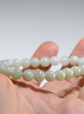 【高性价比】和田玉手链 8mm青白玉圆珠女款手串 楼叔孤品