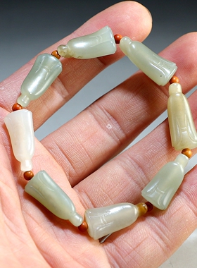 【8个翁仲】和田玉手链 手工雕刻新疆青白玉手串 楼叔孤品