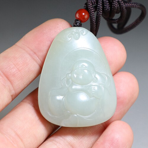 【新品】和田玉弥勒佛大挂件 天然青白玉笑佛男款吊坠 楼叔孤品