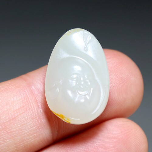 【特价】天然和田玉笑佛小吊坠 新疆青白玉籽料笑佛挂件 楼叔孤品
