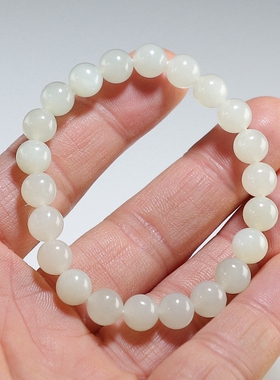 【高性价比】和田玉女款手链 8mm圆珠白玉手串 微瑕特价 楼叔孤品