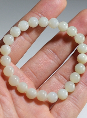 【微瑕特价】和田玉手链 卡8圆珠女款手串 楼叔孤品