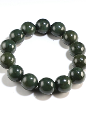 【有瑕特价】和田玉手链 卡16青玉圆珠男款手串 楼叔孤品