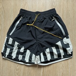 RHUDE复古美式高街潮牌宽松运动万宝路VTG双色拼接字母五分短裤男