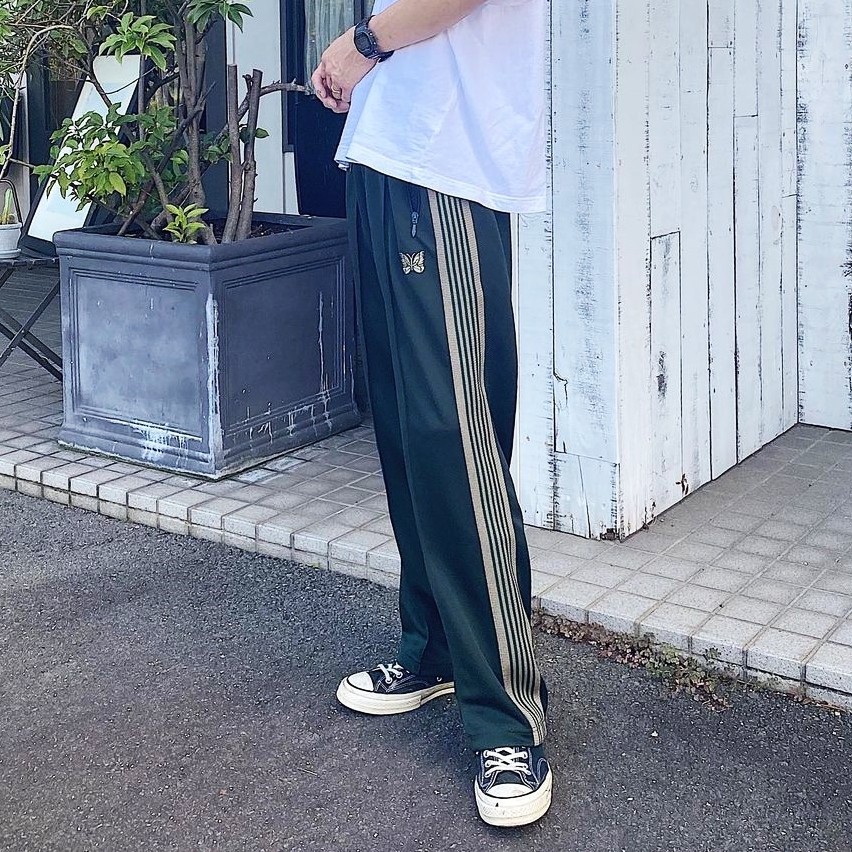 NEEDLES 蝴蝶刺绣墨绿色2022AW新款休闲运动长裤男女宽松街头日系