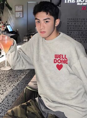 WE11DONE TRACK潮牌高街字母WELLDONE加绒宽松圆领重磅卫衣男秋冬