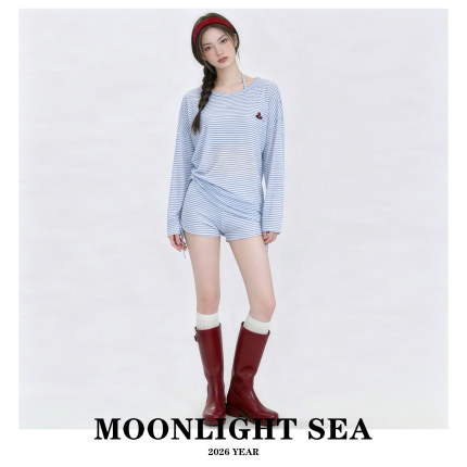 MOONLIGHTSEA泳衣女新款长袖罩衫慵懒风条纹分体显瘦遮肚保守防晒