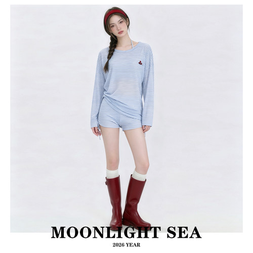 MOONLIGHTSEA泳衣女新款长袖罩衫慵懒风条纹分体显瘦遮肚保守防晒