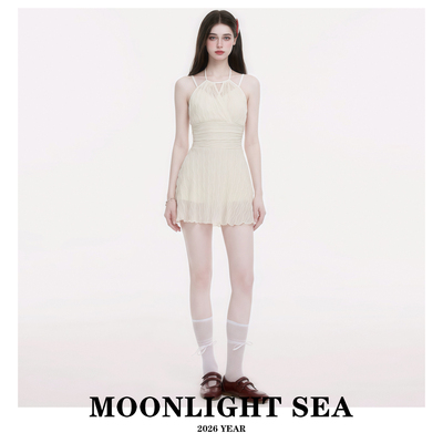 MOONLIGHTSEA泳衣女法式温柔风裙式遮肚显瘦保守连体修身泳装温泉